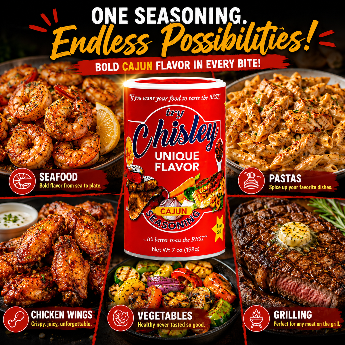 Chisley Unique Flavor Seasoning (Cajun) 7 Oz